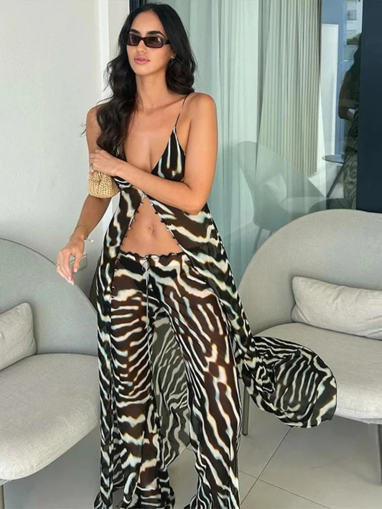 Sancia Chiffon Zebra Print Vacation Co Ord Set