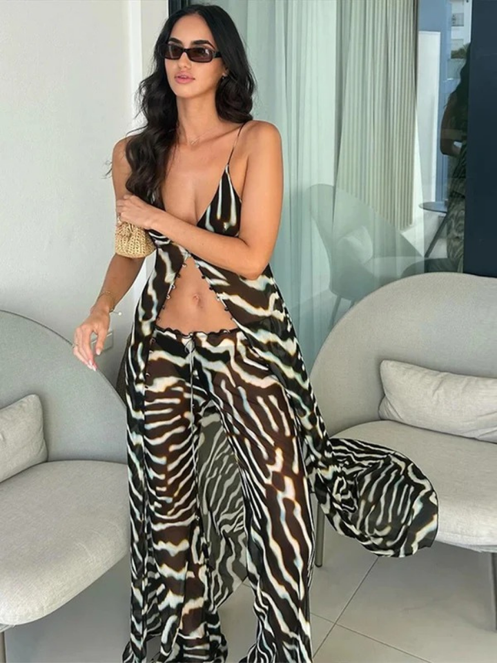Sancia Chiffon Zebra Print Vacation Co Ord Set