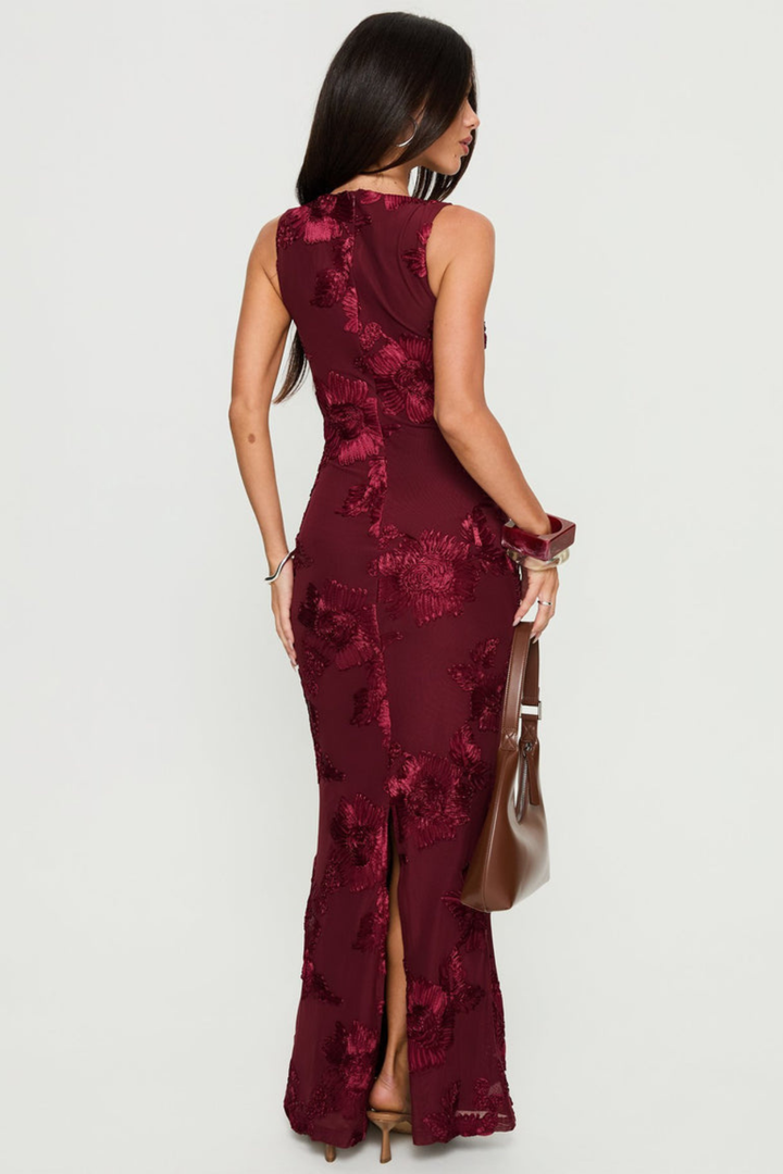 Selvana Women's Sleeveless Floral Maxi Dress, Fall Wedding Guest Dress – Burgundy
