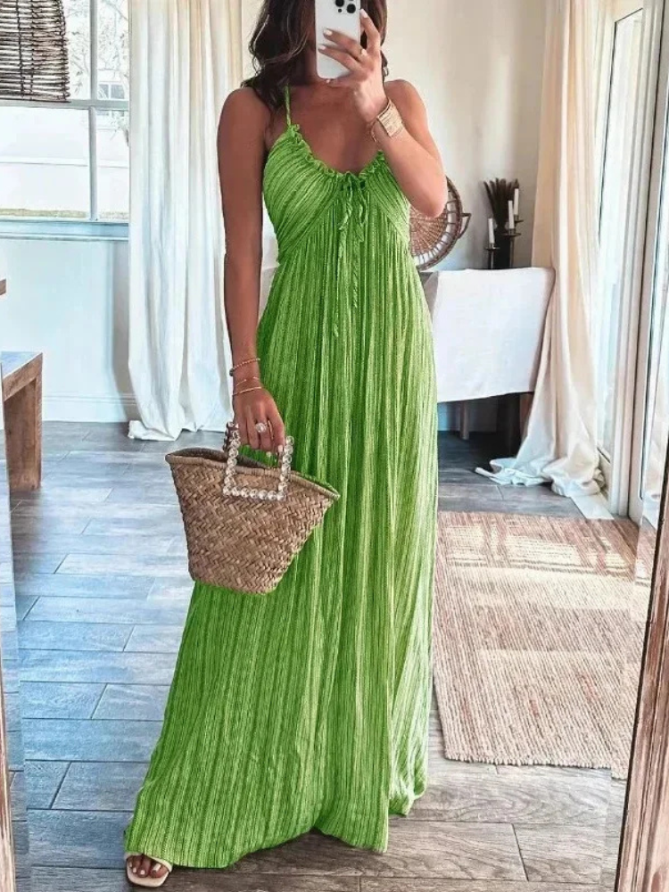 Elara Lightweight Flowy Pleated Summer Maxi Dress