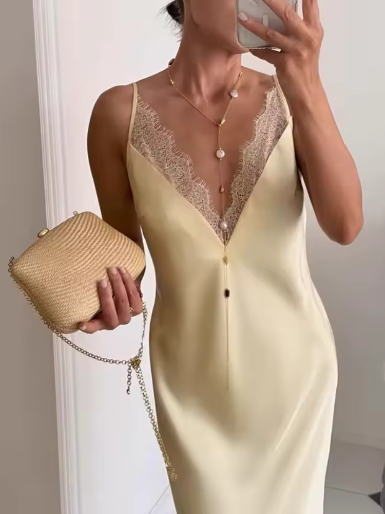 Doralina Satin Lace Wedding Guest Maxi Dress