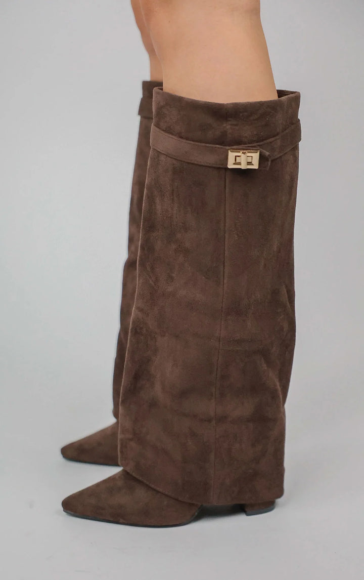 Favinella Suede Knee Boots - Chocolate