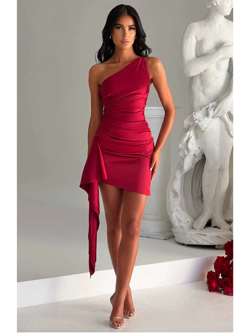Seraphielle Satin One Shoulder Bodycon Mini Dress