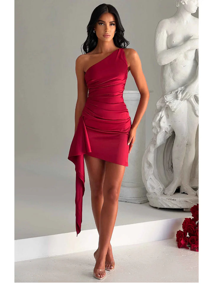 Seraphielle Satin One Shoulder Bodycon Mini Dress