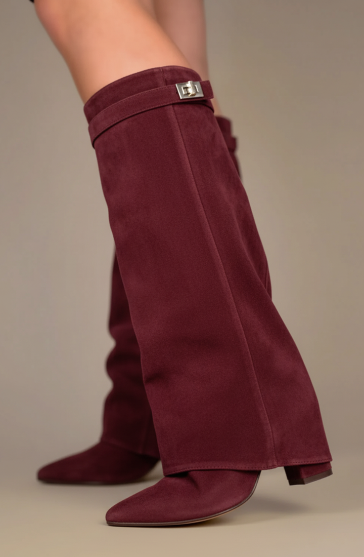 Favinella Suede Knee Boots - Burgundy