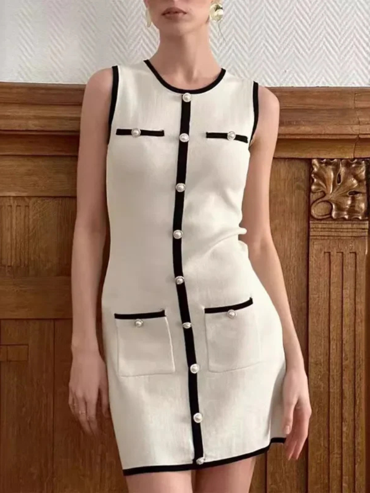 Alessia Sleeveless Contrast Trim Bodycon Ribbed Knit Mini Dress