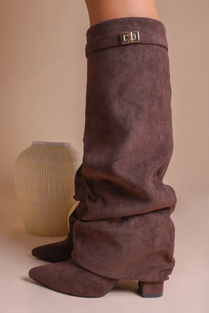 Favinella Slouchy Suede Knee Boots - Chocolate