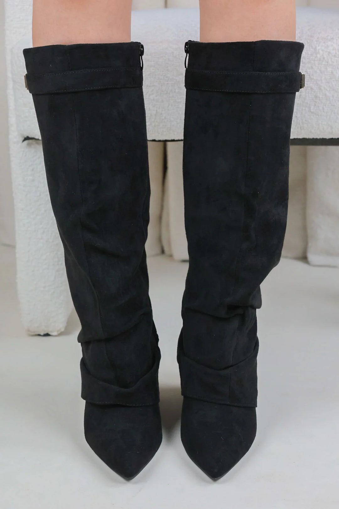 Favinella Slouchy Suede Knee Boots - Black