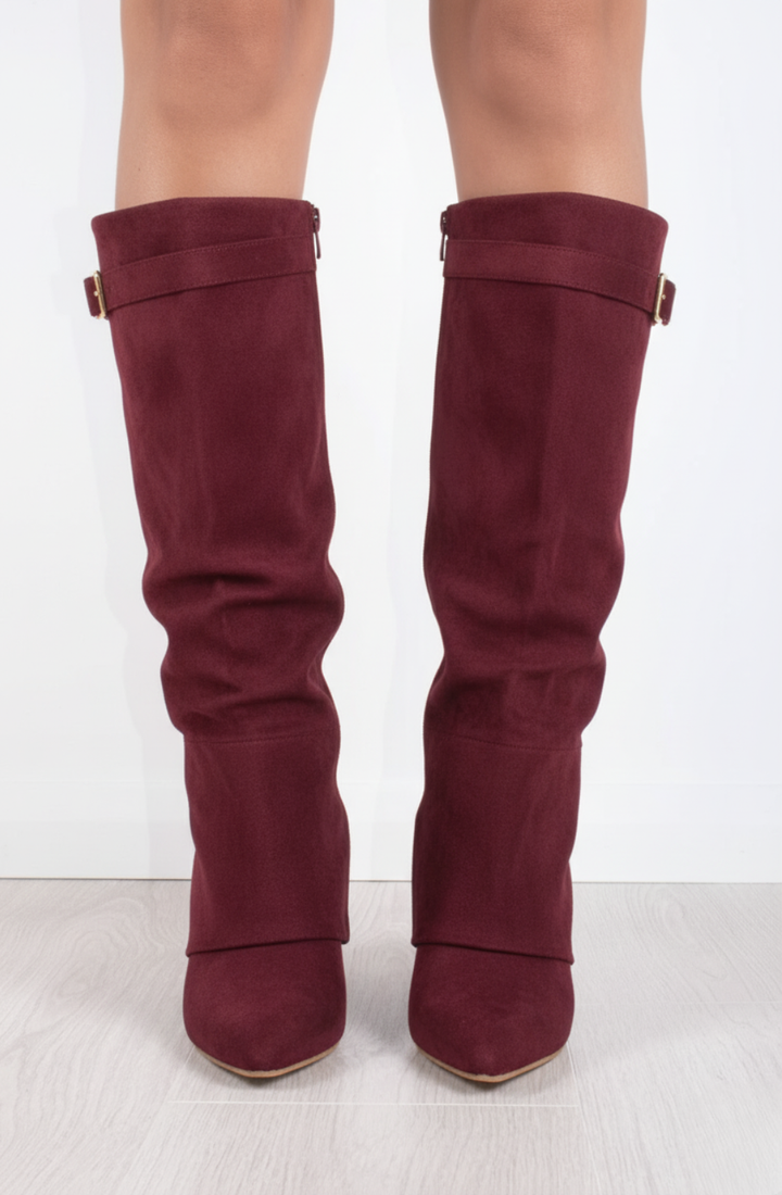 Favinella Suede Knee Boots - Burgundy