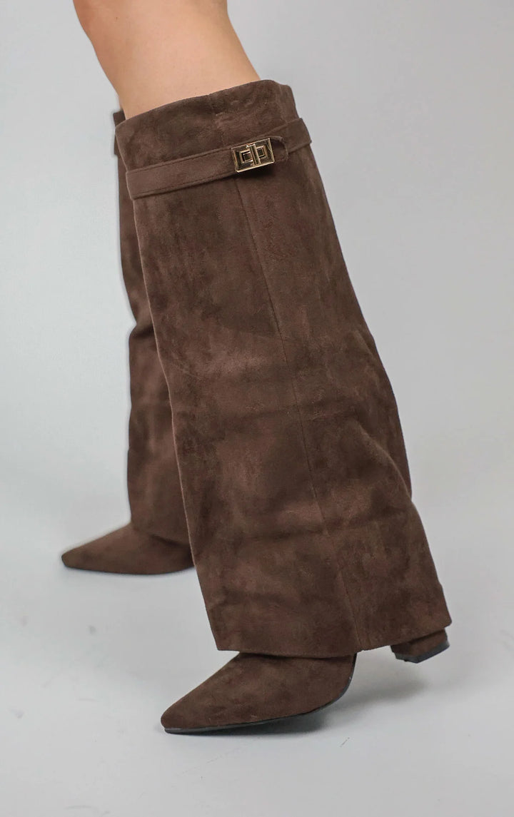 Favinella Suede Knee Boots - Chocolate