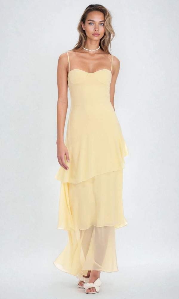 Soleria Yellow Wedding Guest Maxi Dress