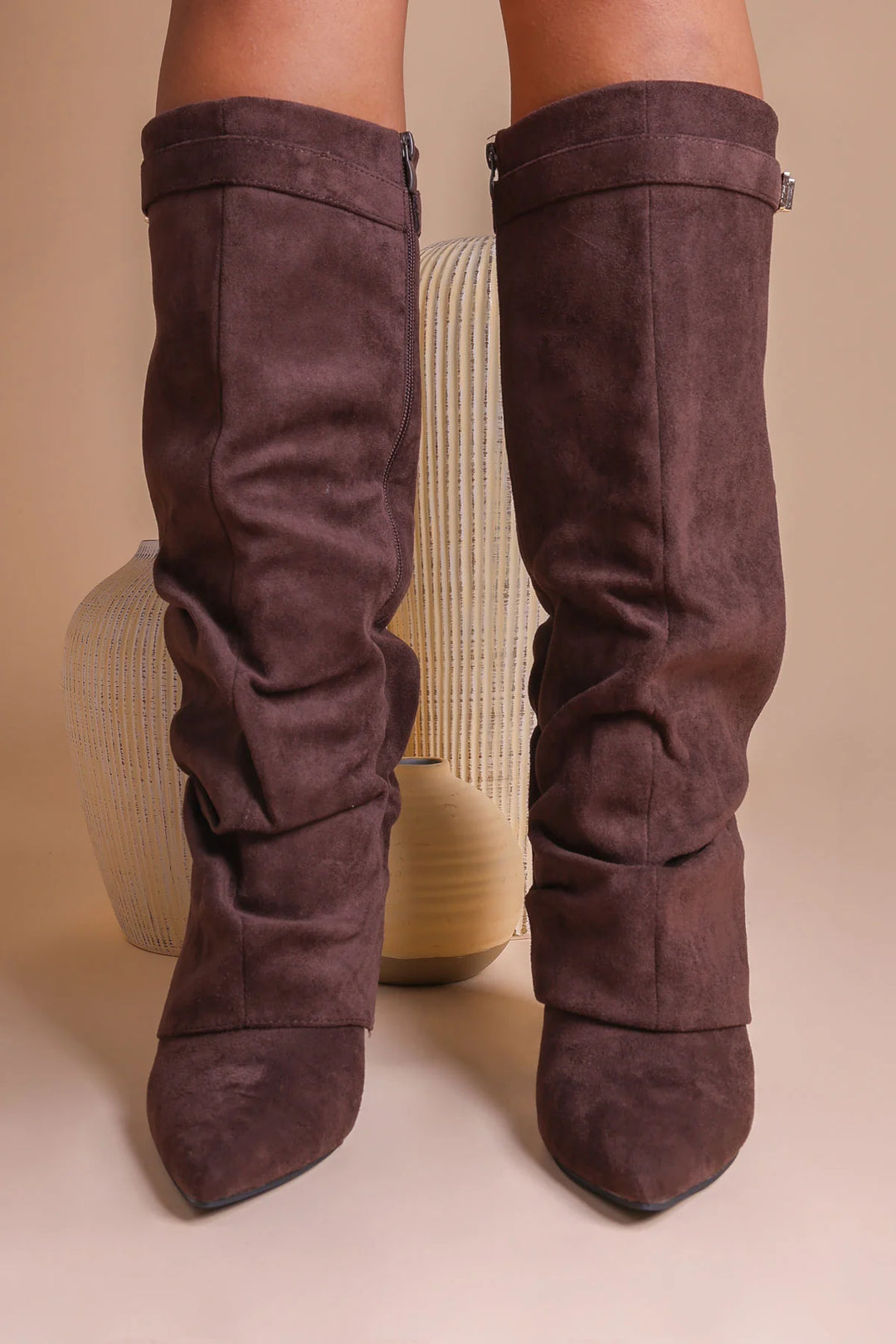 Favinella Slouchy Suede Knee Boots - Chocolate