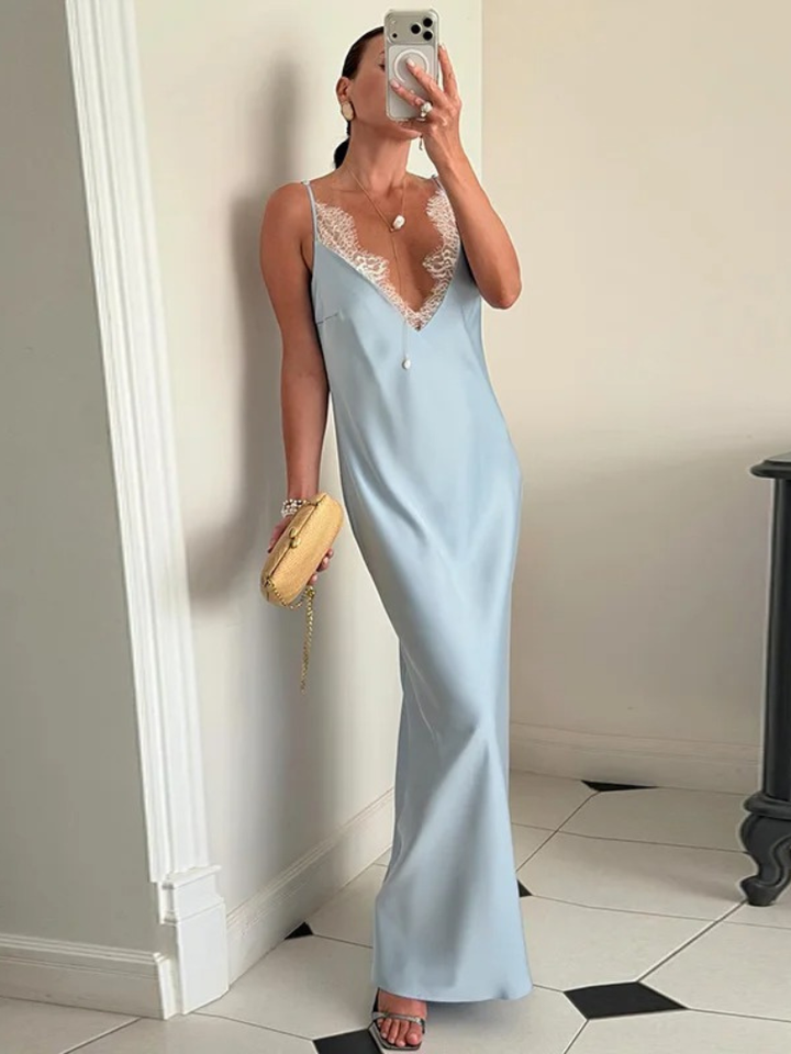 Doralina Satin Lace Wedding Guest Maxi Dress