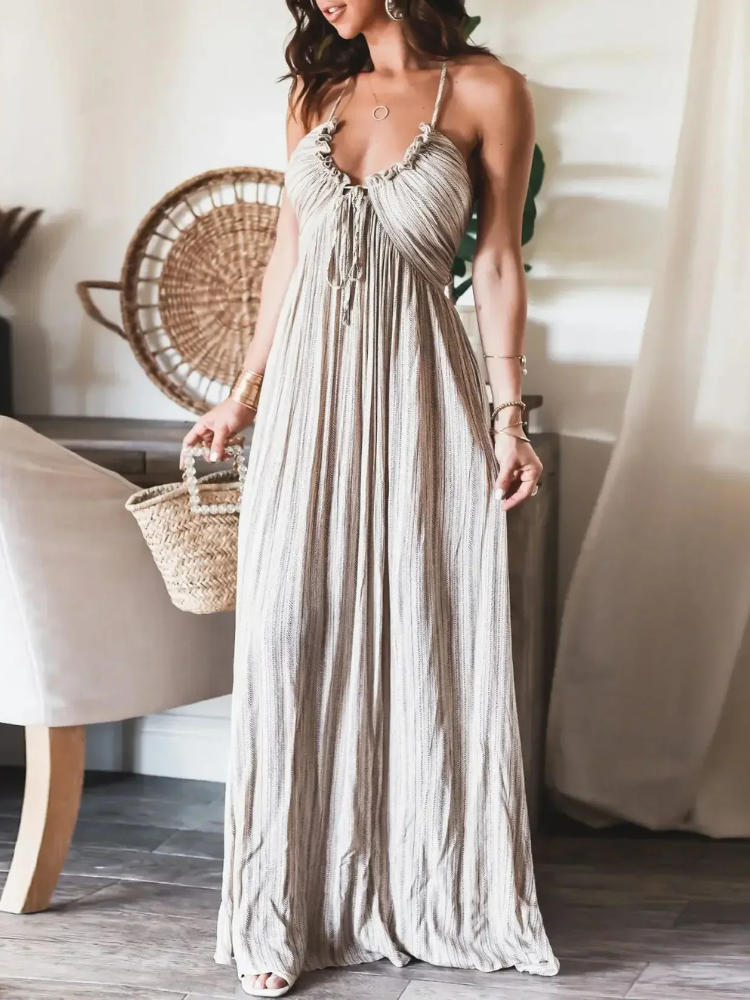 lightweight maxi dress Seaside Flutter Sleeve Fully lined through body (sleeves unlined) Elara Lightweight Flowy Pleated Summer