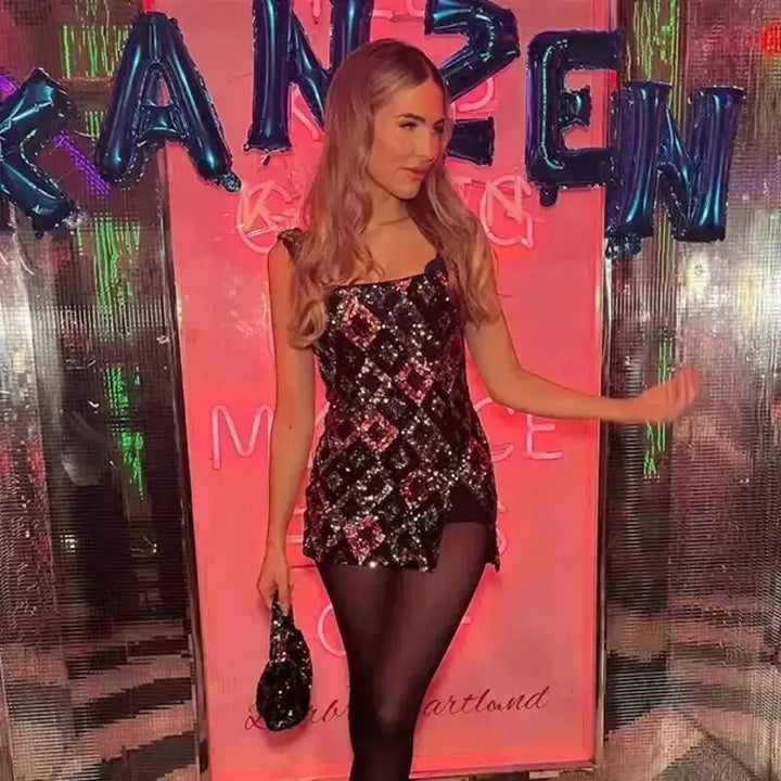 Aveline Sequin Print Mini Dress