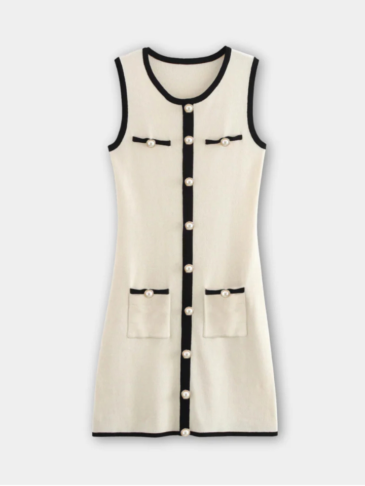 Alessia Sleeveless Contrast Trim Bodycon Ribbed Knit Mini Dress