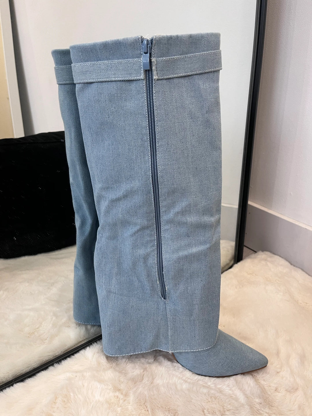 Favinella Suede Knee Boots - Denim Blue