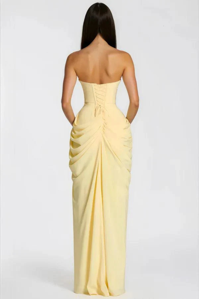 Cosette Women's Strapless Ruched Bridesmaid Dress, High Slit Maxi Dress