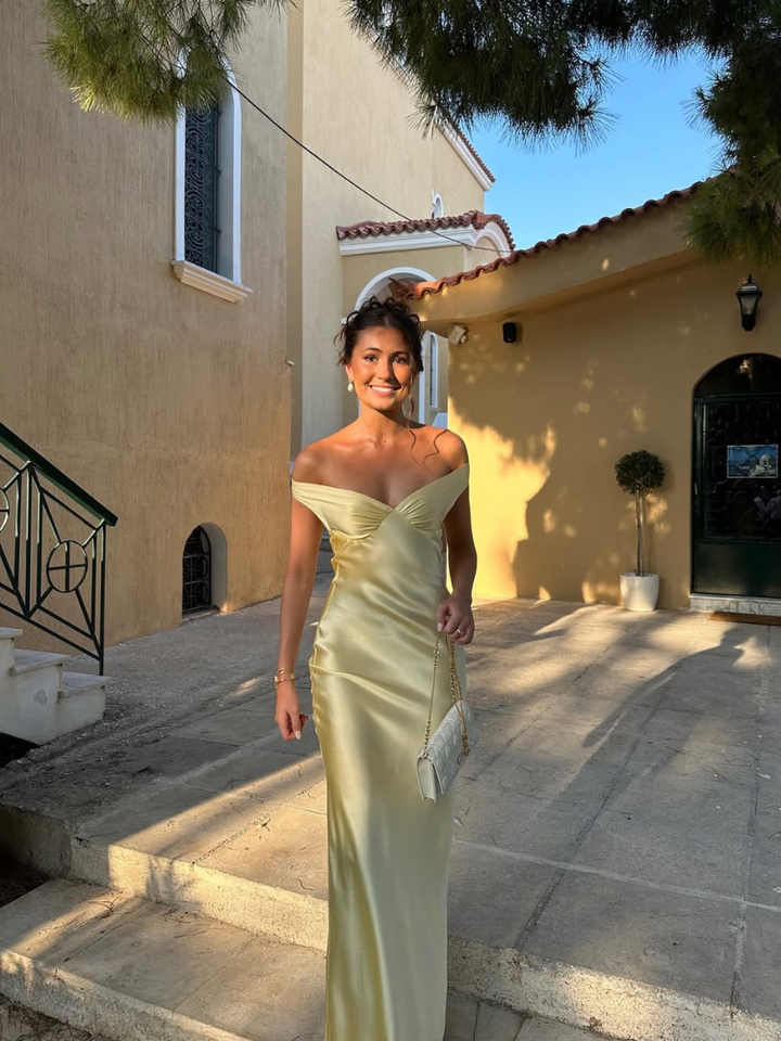 Emory Satin Off-Shoulder Maxi Dress