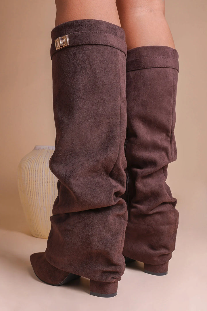 Favinella Slouchy Suede Knee Boots - Chocolate