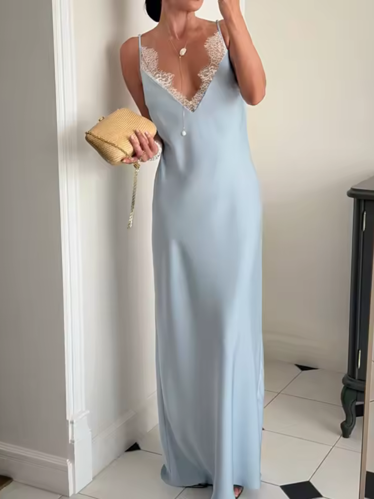Doralina Satin Lace Wedding Guest Maxi Dress