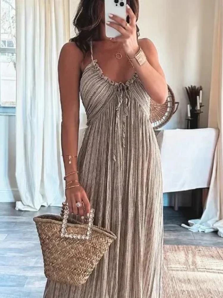 Elara Lightweight Flowy Pleated Summer Maxi Dress
