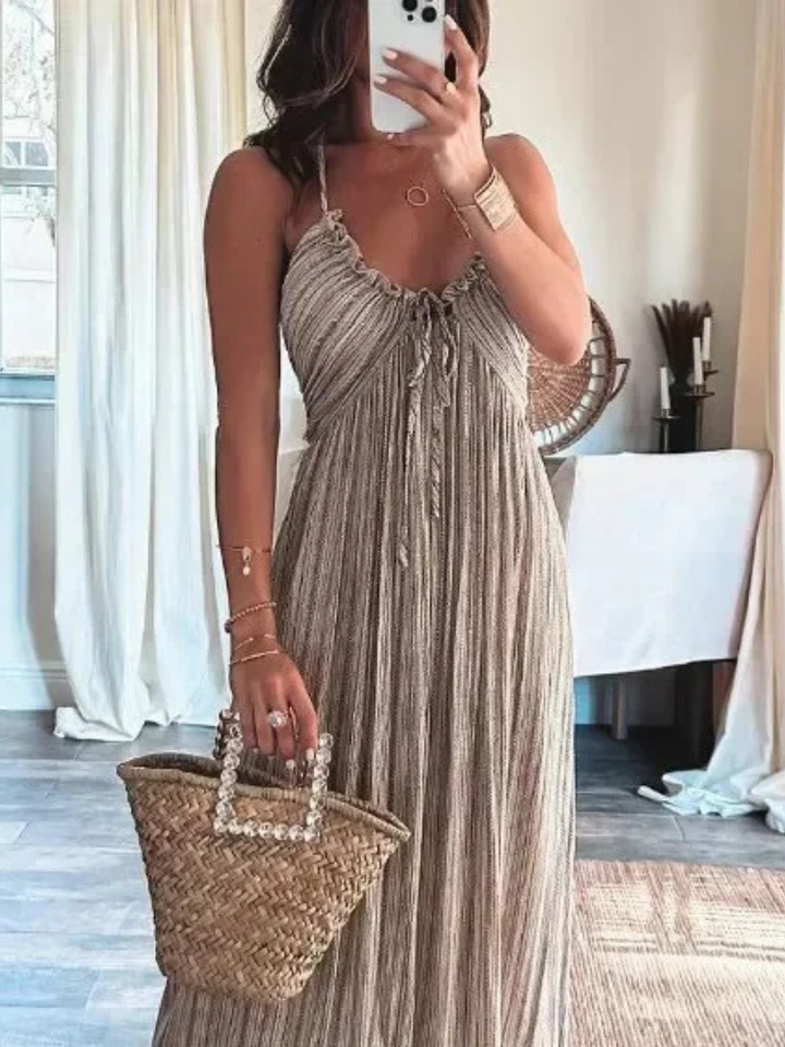 Elara Lightweight Flowy Pleated Summer Maxi Dress