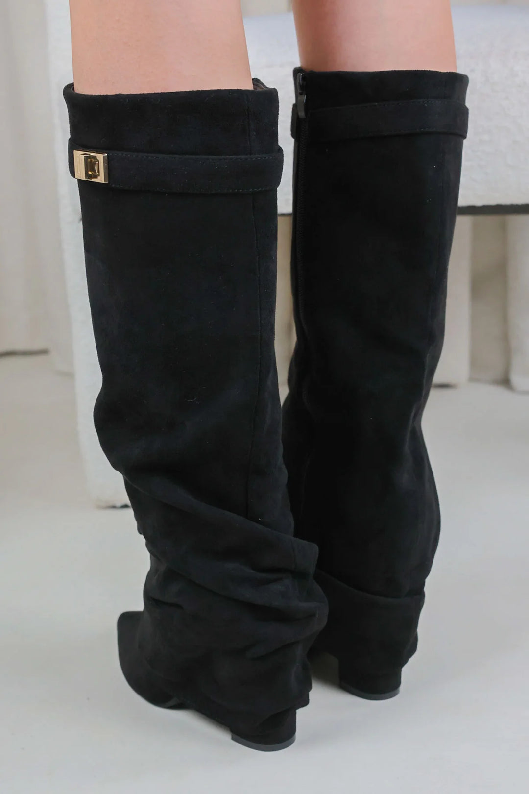 Favinella Slouchy Suede Knee Boots - Black