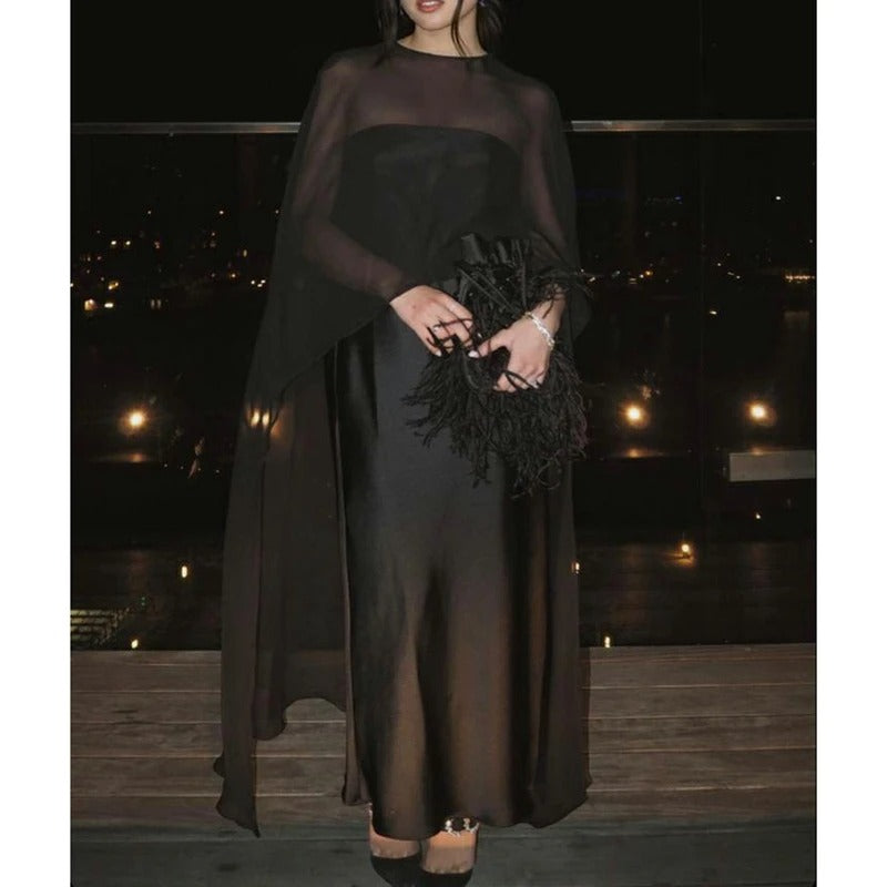 Genevieve Sheer Cape Maxi Dress