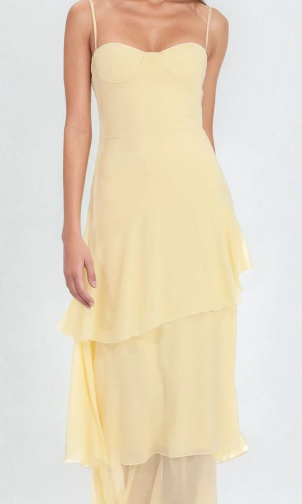 Soleria Yellow Wedding Guest Maxi Dress