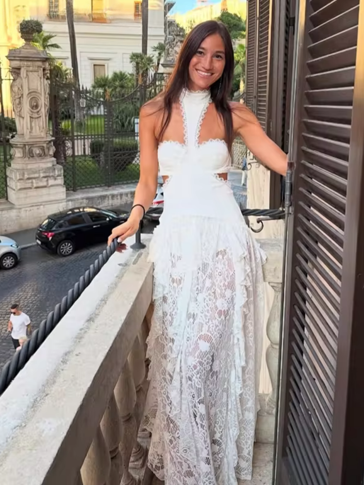 Genevra Lace Halter Maxi Dress