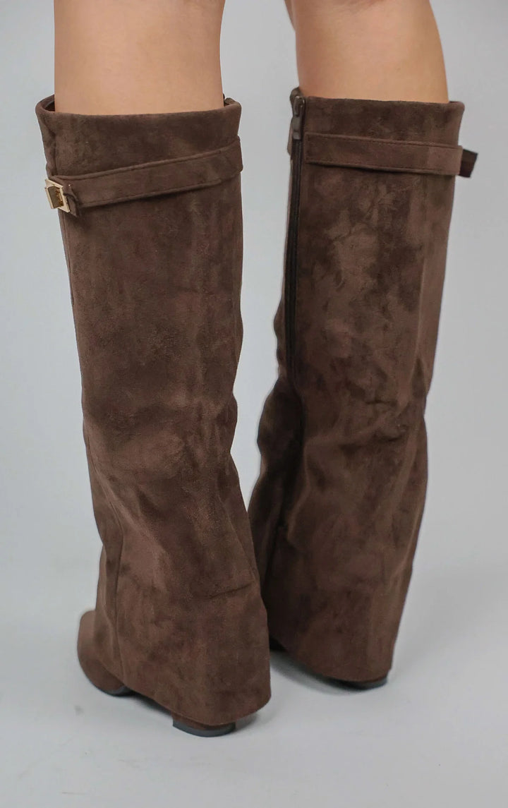 Favinella Suede Knee Boots - Chocolate