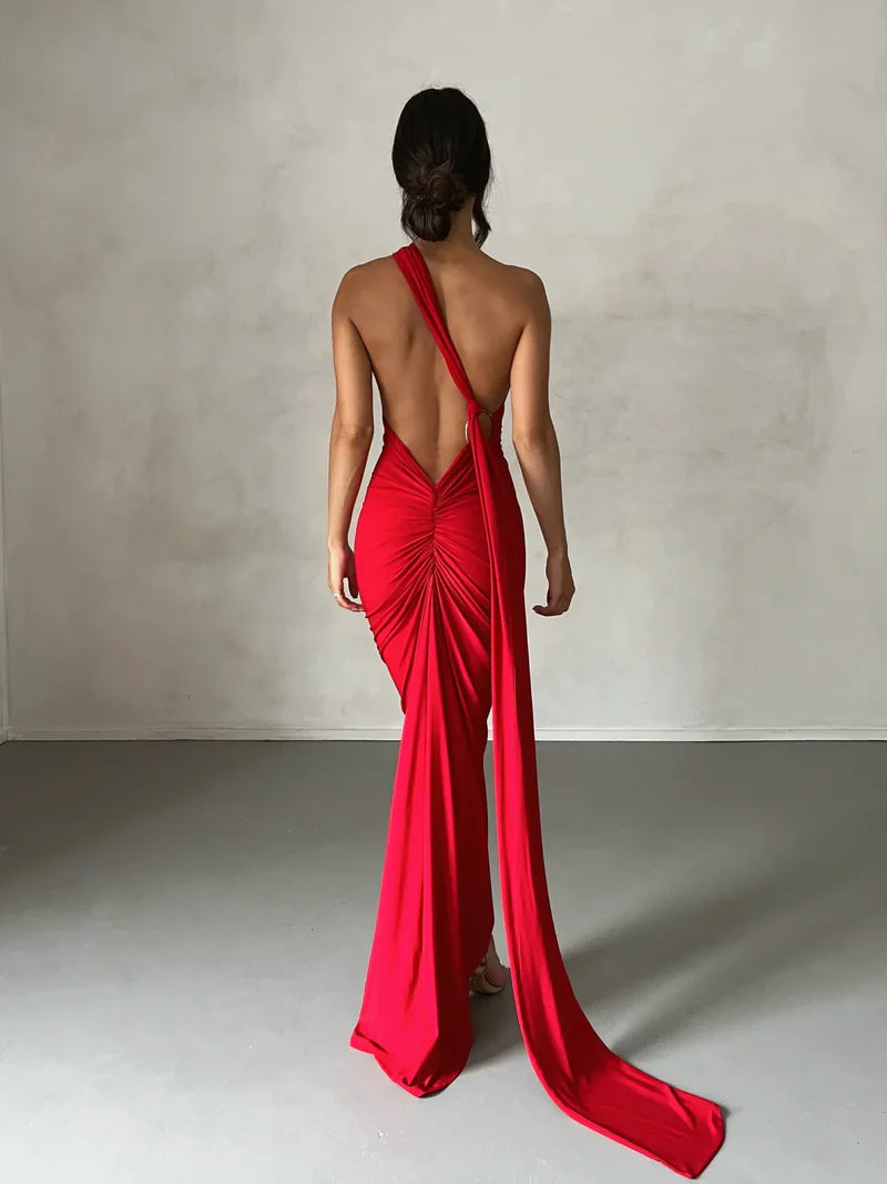 Ysolde Sculpted Halter Black Tie Wedding Guest Maxi Dress