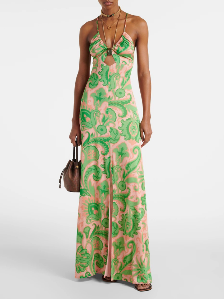 Katerina Satin Halter Wedding Guest Maxi Dress