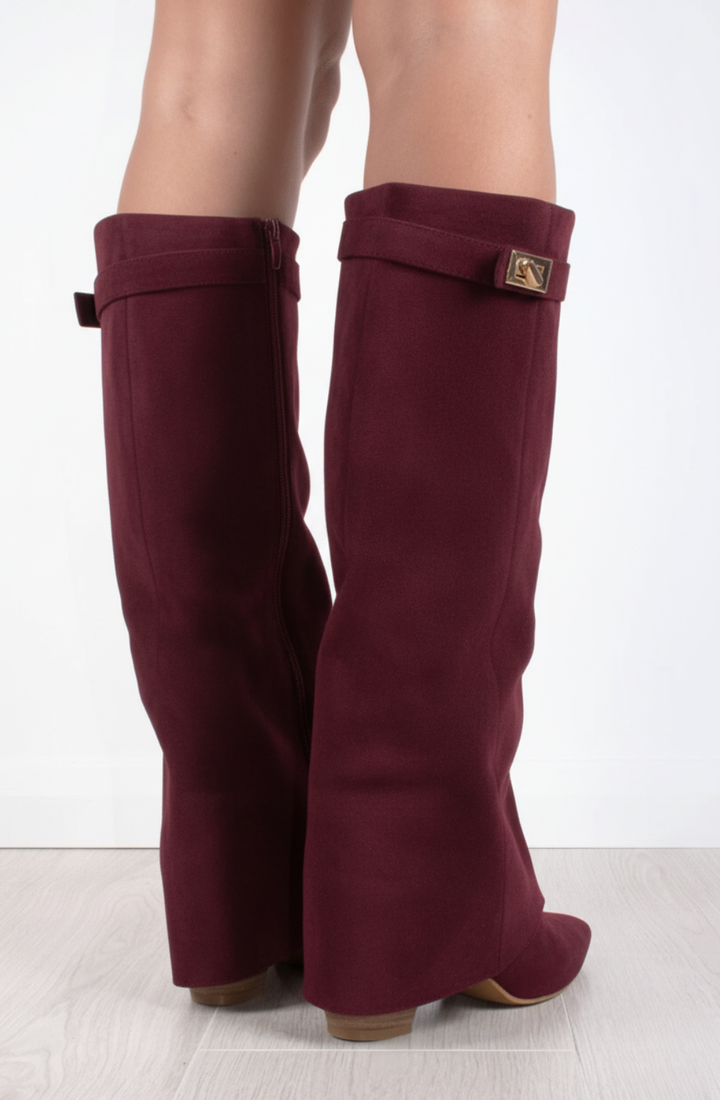 Favinella Suede Knee Boots - Burgundy