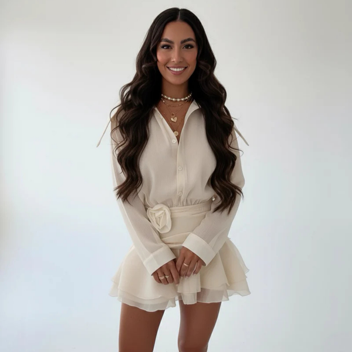 Anastelle Ruffle Sleeve Flared Cocktail Mini Dress