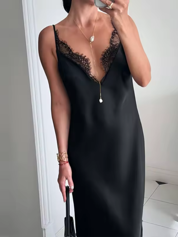 Doralina Satin Lace Wedding Guest Maxi Dress