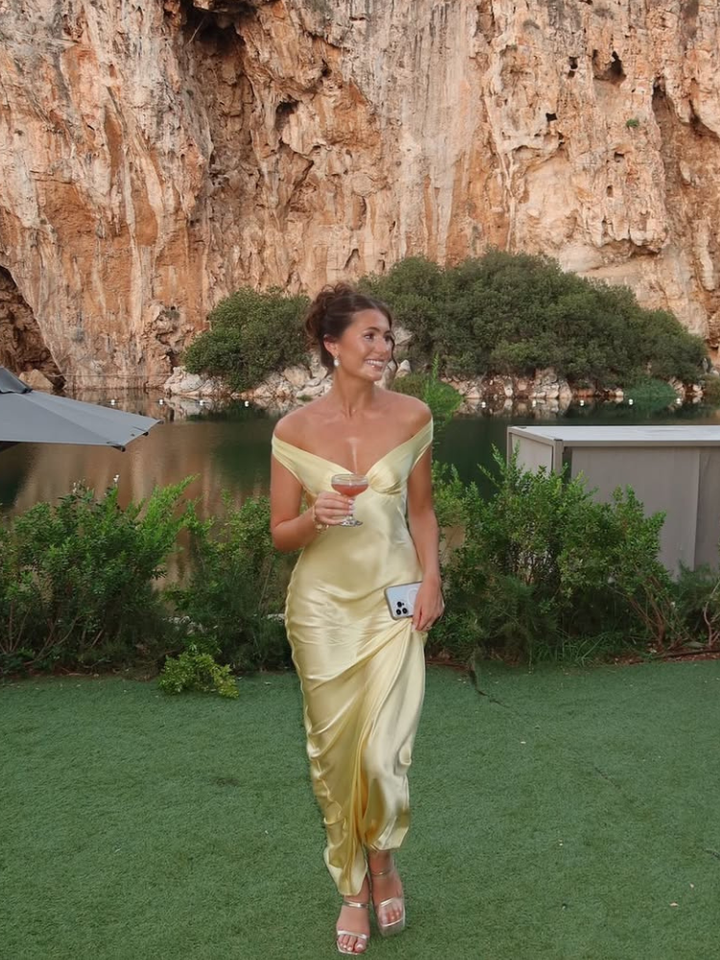 Emory Satin Off-Shoulder Maxi Dress