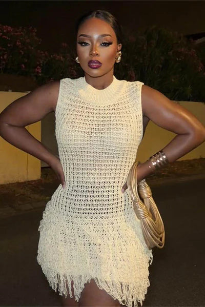 Sloane Crochet Fringe Mini Dress