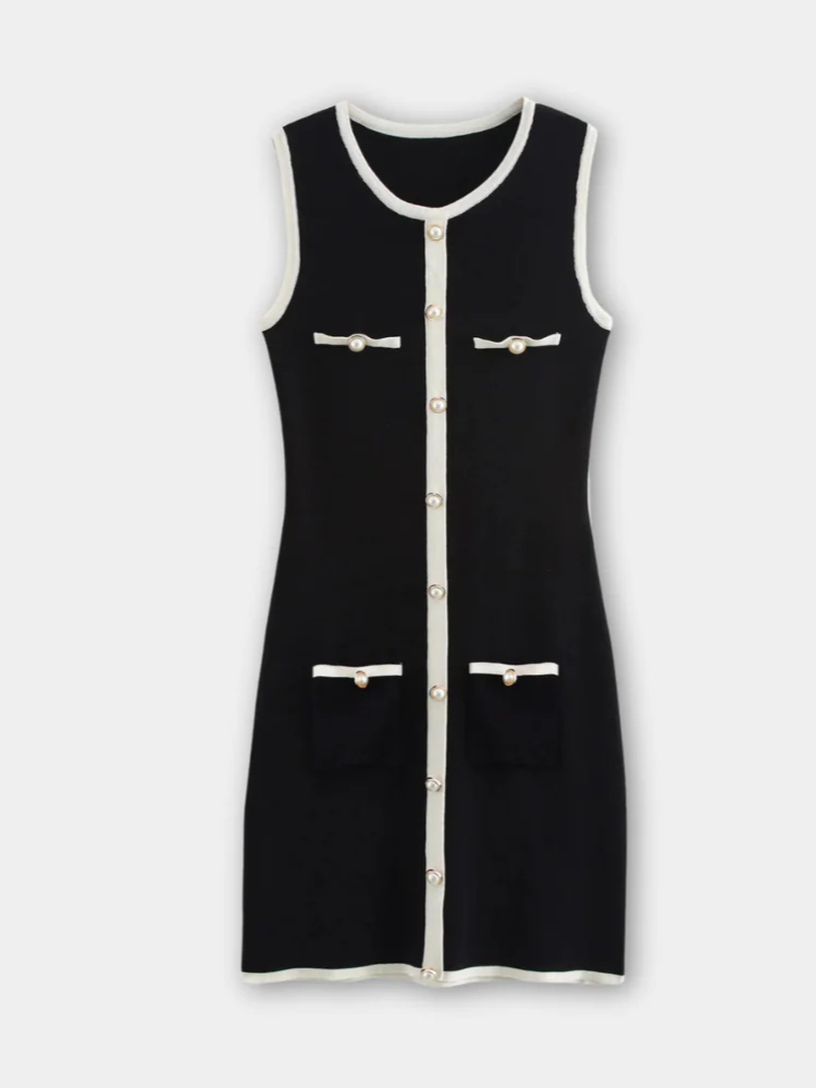 Alessia Sleeveless Contrast Trim Bodycon Ribbed Knit Mini Dress