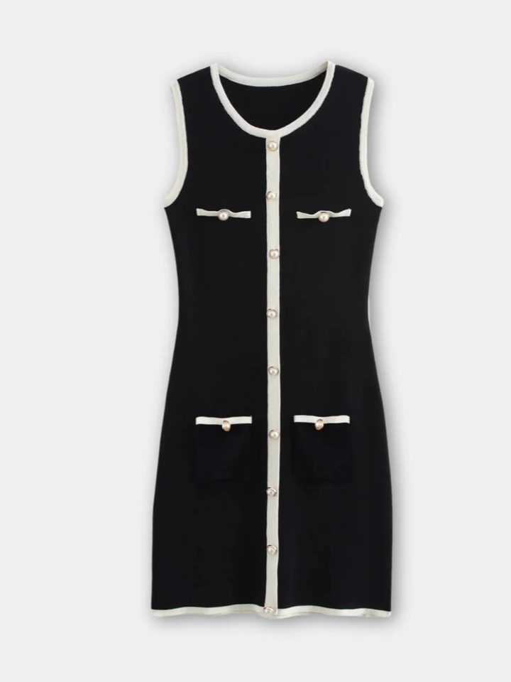 Alessia Sleeveless Contrast Trim Bodycon Ribbed Knit Mini Dress
