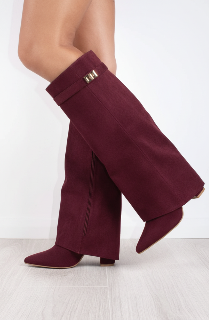 Favinella Suede Knee Boots - Burgundy