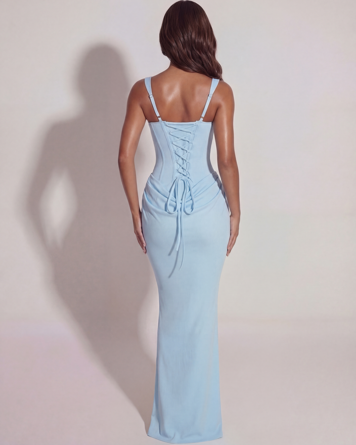 Perrine Women's Square Neck Bodycon Maxi Dress, Spaghetti Strap Formal Dress