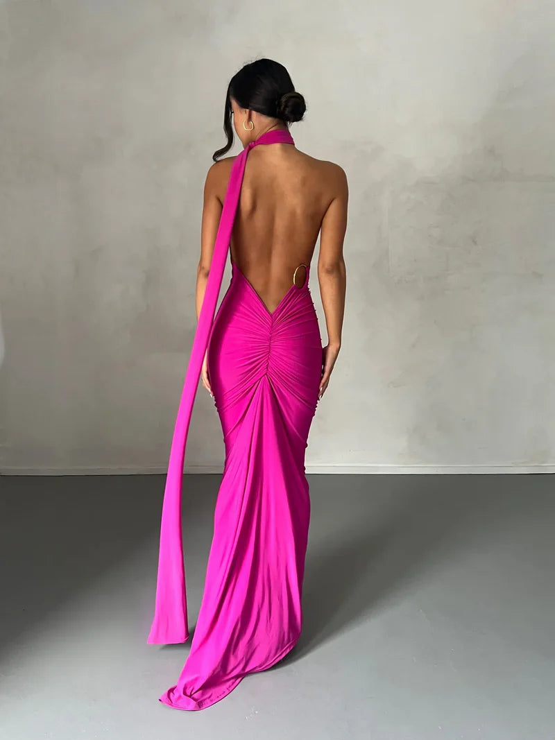 Ysolde Sculpted Halter Black Tie Wedding Guest Maxi Dress
