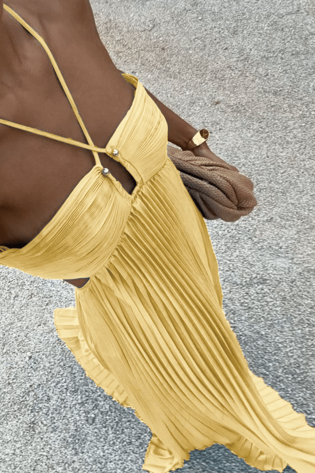 Dorotea Strappy Pleated Maxi Dress, Cut-Out Vacation Dress – Blue