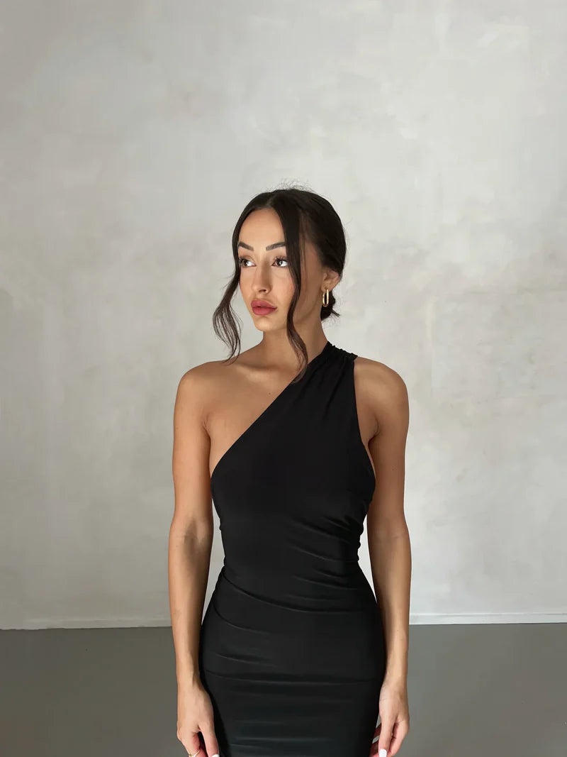 Ysolde Sculpted Halter Black Tie Wedding Guest Maxi Dress