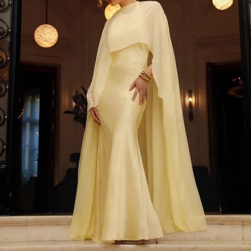 Genevieve Sheer Cape Maxi Dress