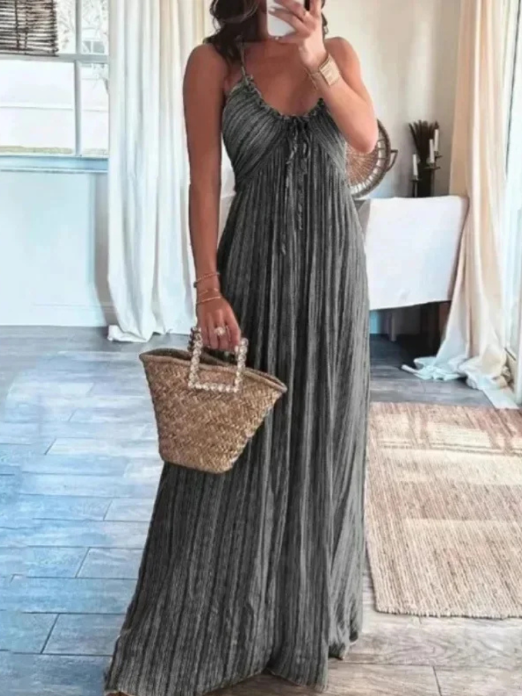 Elara Lightweight Flowy Pleated Summer Maxi Dress