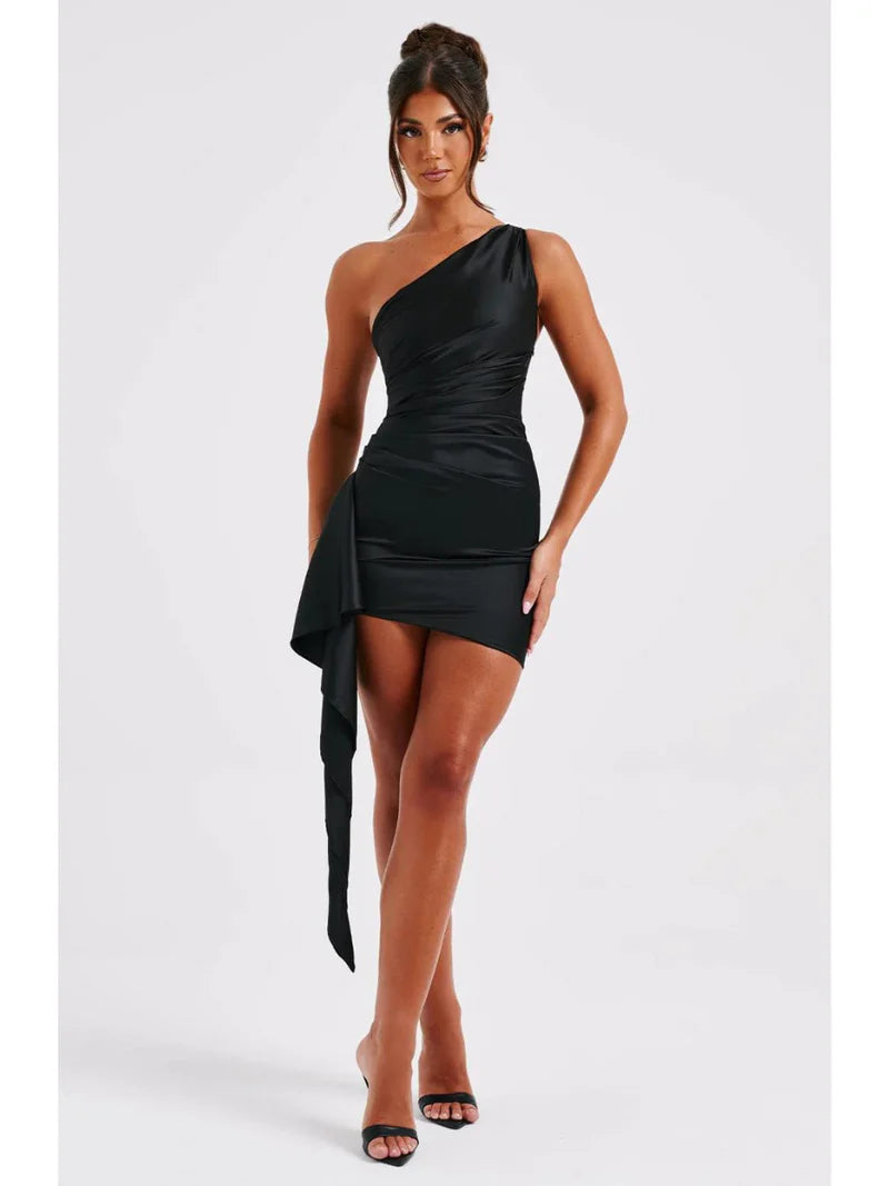 Seraphielle Satin One Shoulder Bodycon Mini Dress