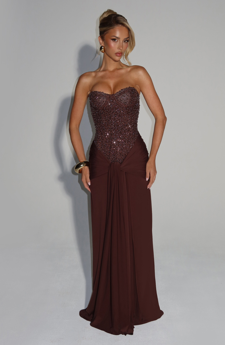 Raffaella Women's Strapless Sweetheart Bridesmaid Dress, Beaded Black Tie Dress